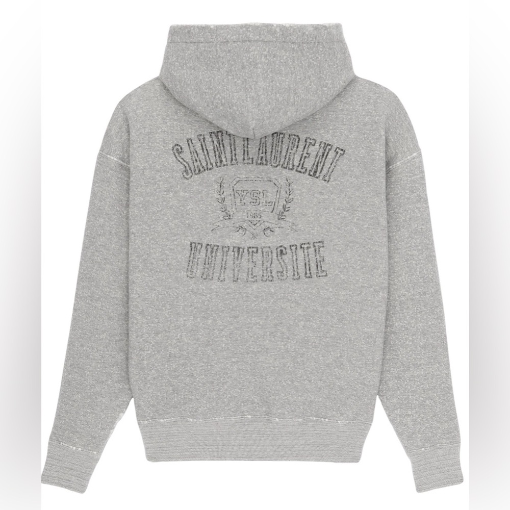 NWT • Yves Saint Laurent • Men’s Grunge University Hoodie • Small • Gray • YSL